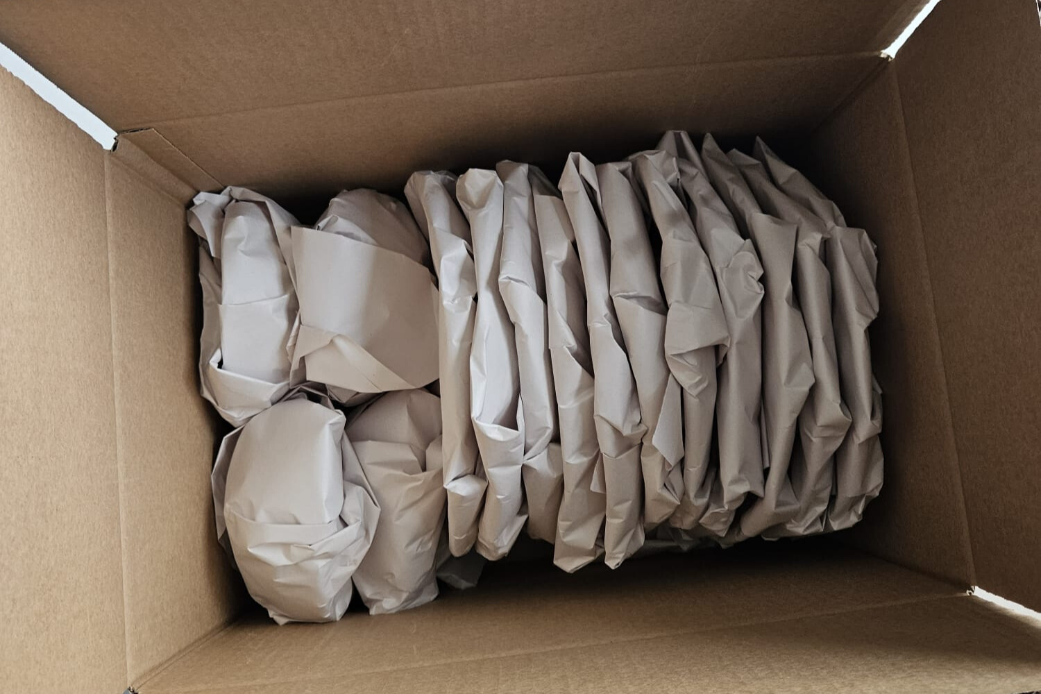 Packed items wrapped securely in a box